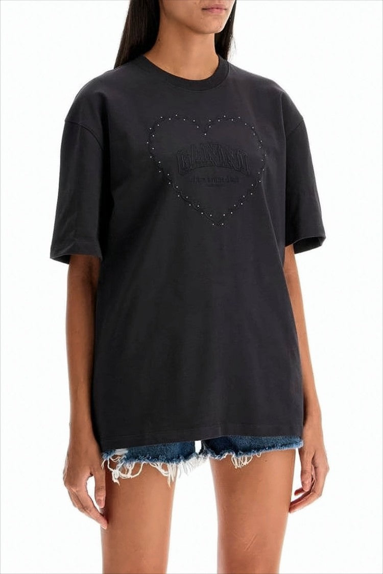 Ganni Relaxed-Fit Short-Sleeve T-Shirt With Heart Design