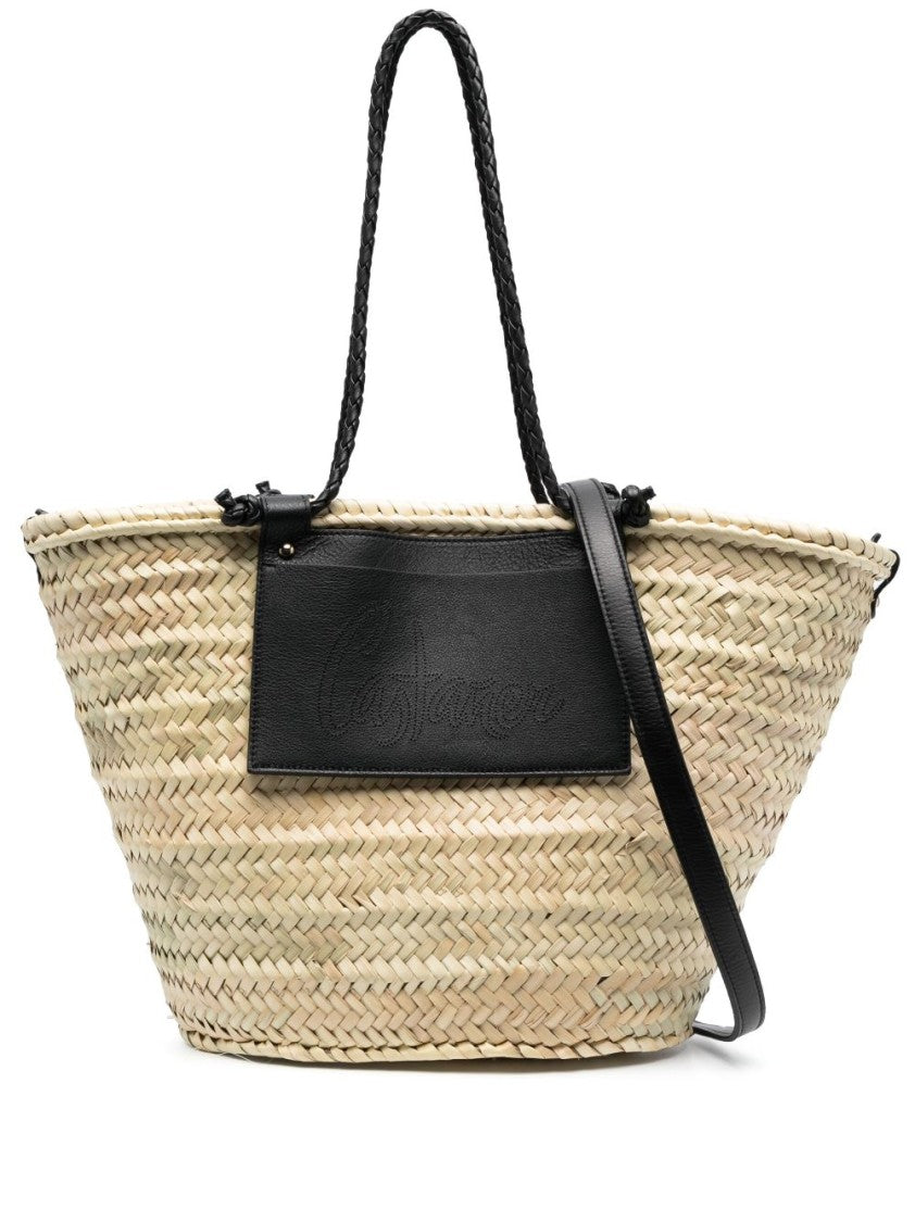 Castaner Structured Black Handbag With Woven Straw