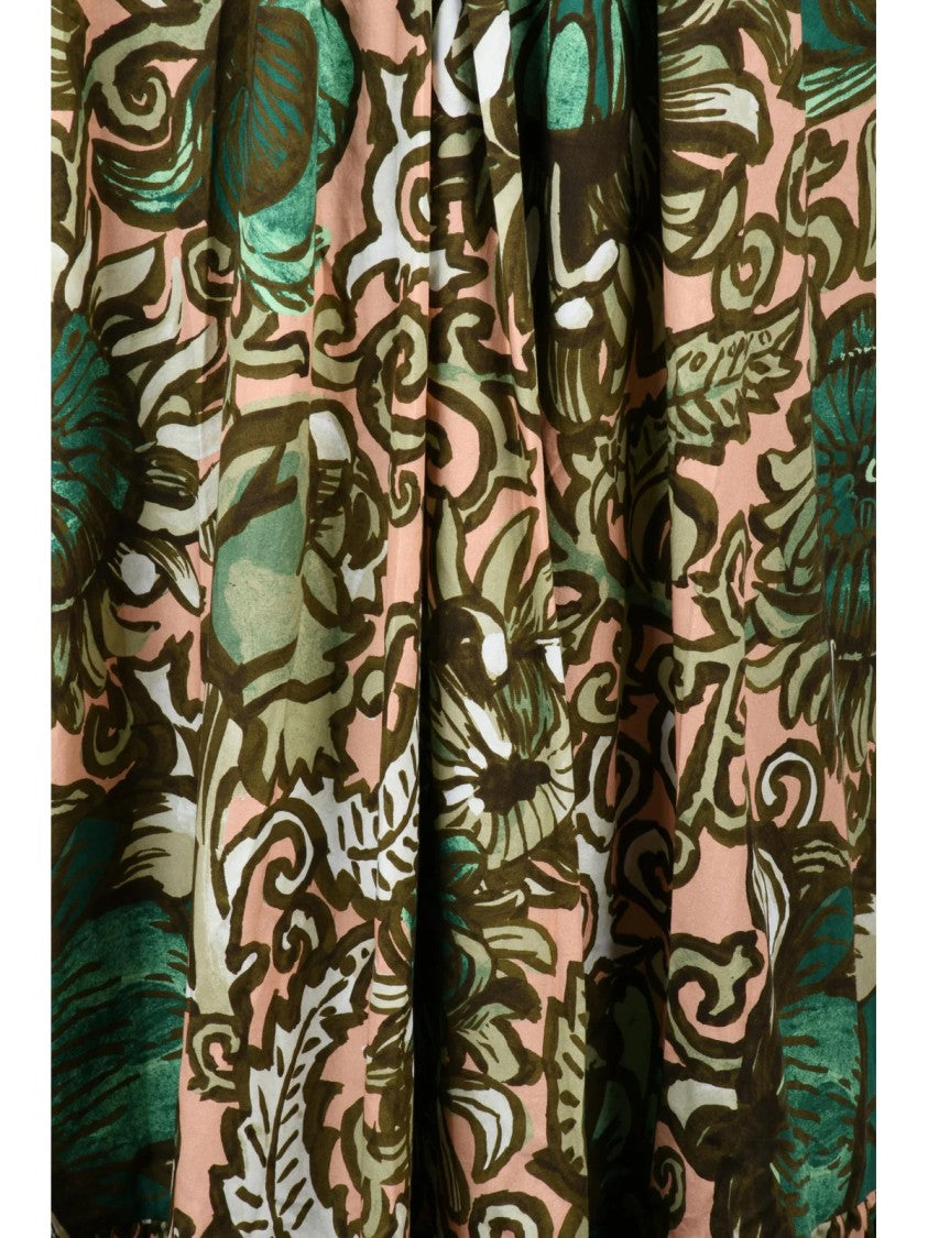 La Double J Green Pink Floral Oversized Cotton Midi Dress