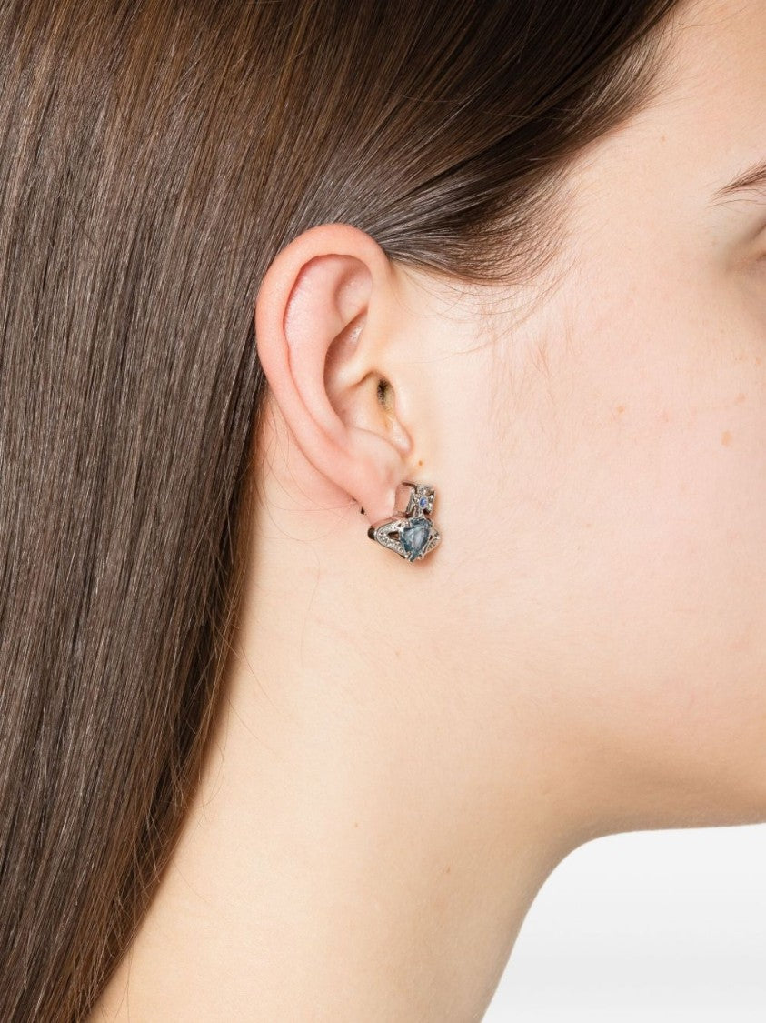 Vivienne Westwood Heart-Shaped Blue Gemstone Stud Earrings With Silver-Tone Detailing