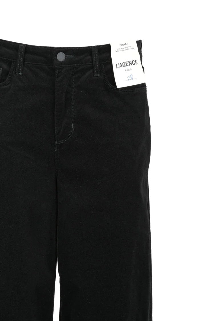 L'agence Wide Leg Velvet Trousers - Black
