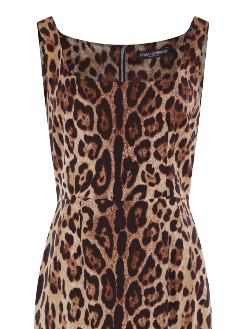 Dolce & Gabbana Animal Print Stretch Silk Dress With Spaghetti Straps