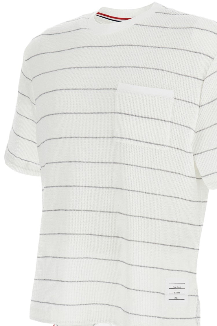 Thom Browne Short Sleeve Tee In Textured Stripe Waffle