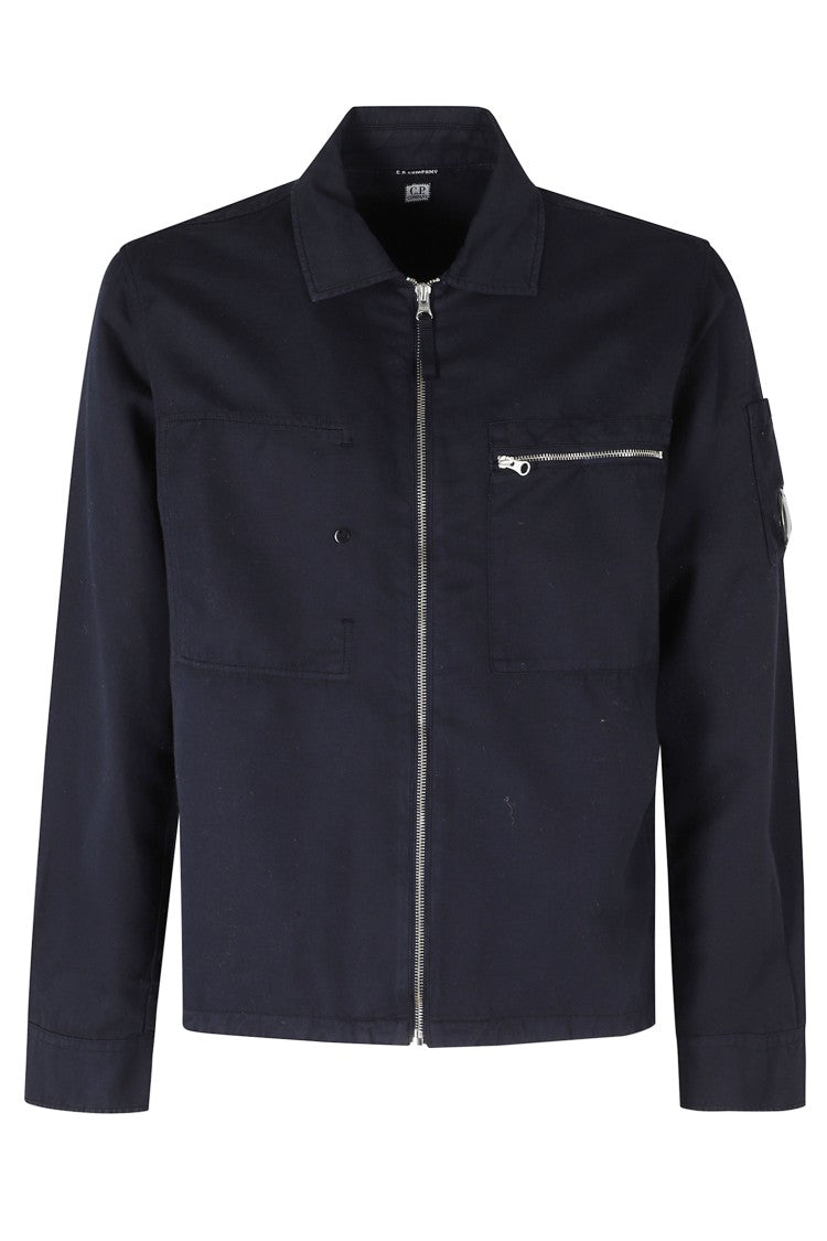 C.P. Company Blue Overshirt Zippered-Chest Cotton-Blend Casual Shirt