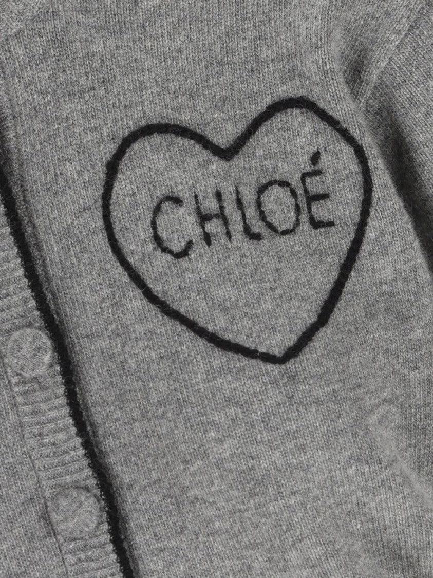 Chloé Black Cropped Button-Down Heart Cardigan