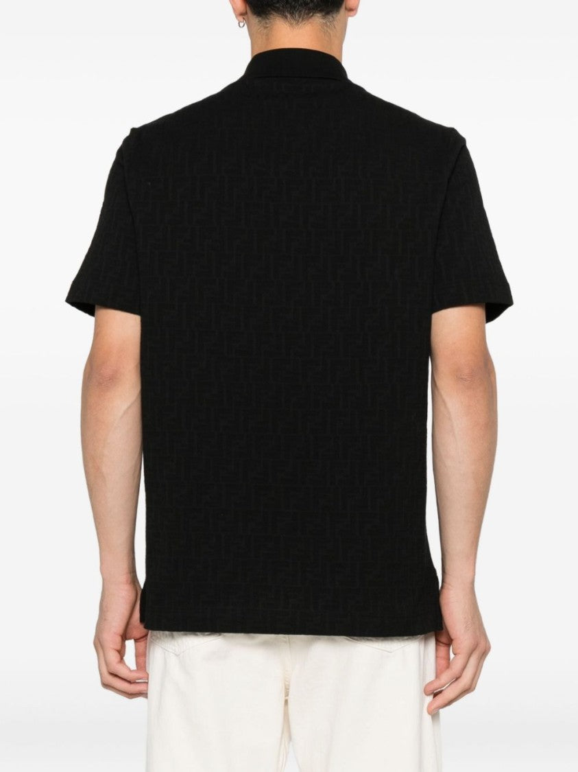 Fendi Textured Black Polo Shirt With Classic Collar