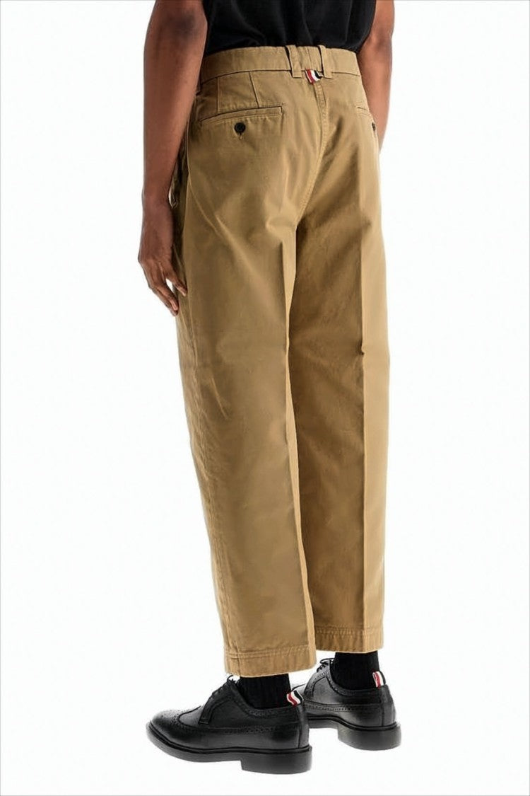 Thom Browne Straight Fit Cropped Pants With Relaxed Mid-Rise
