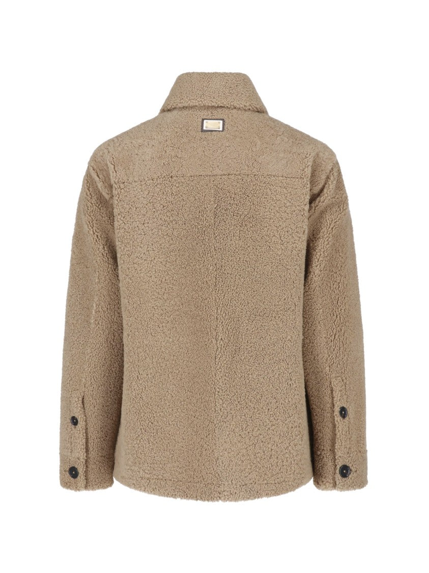 Dolce & Gabbana Beige Plush Textured Button-Down Jacket