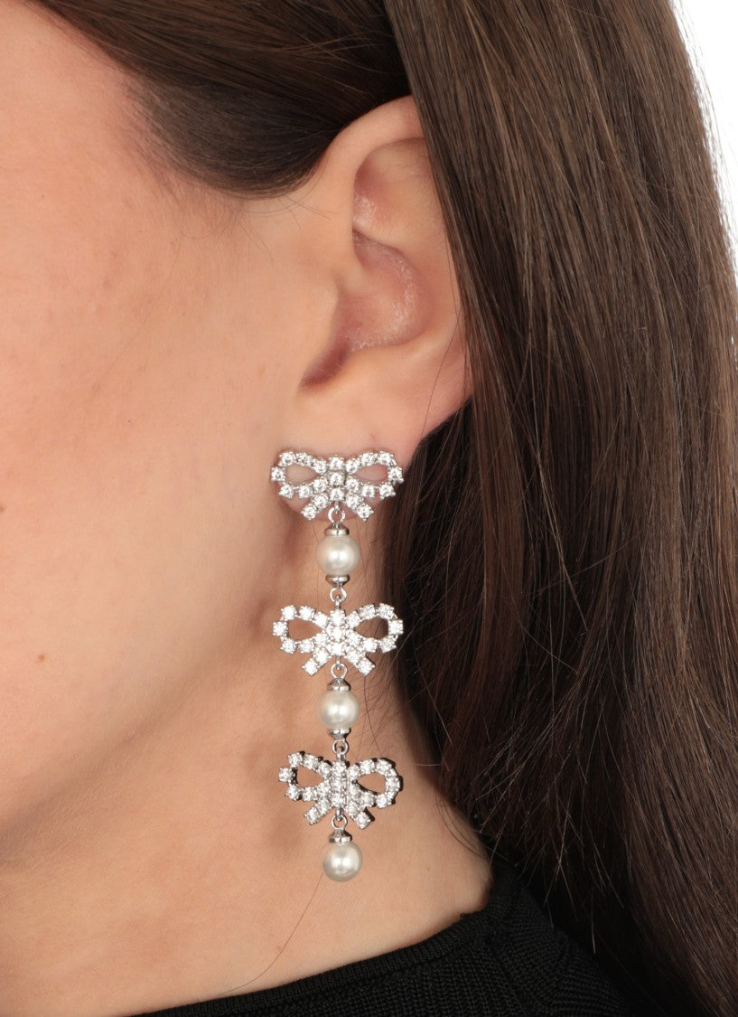 Self-Portrait Micro Bow Pearl Tiered Earrings