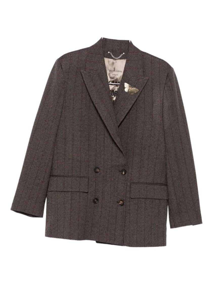 Golden Goose Double-Breasted Structured Jacket With Pinstripes