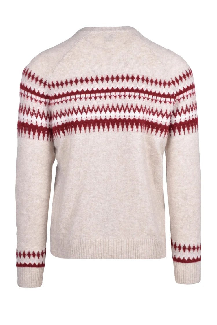 Eleventy Cashmere Silk Crewneck Sweater - Beige/Bordeaux