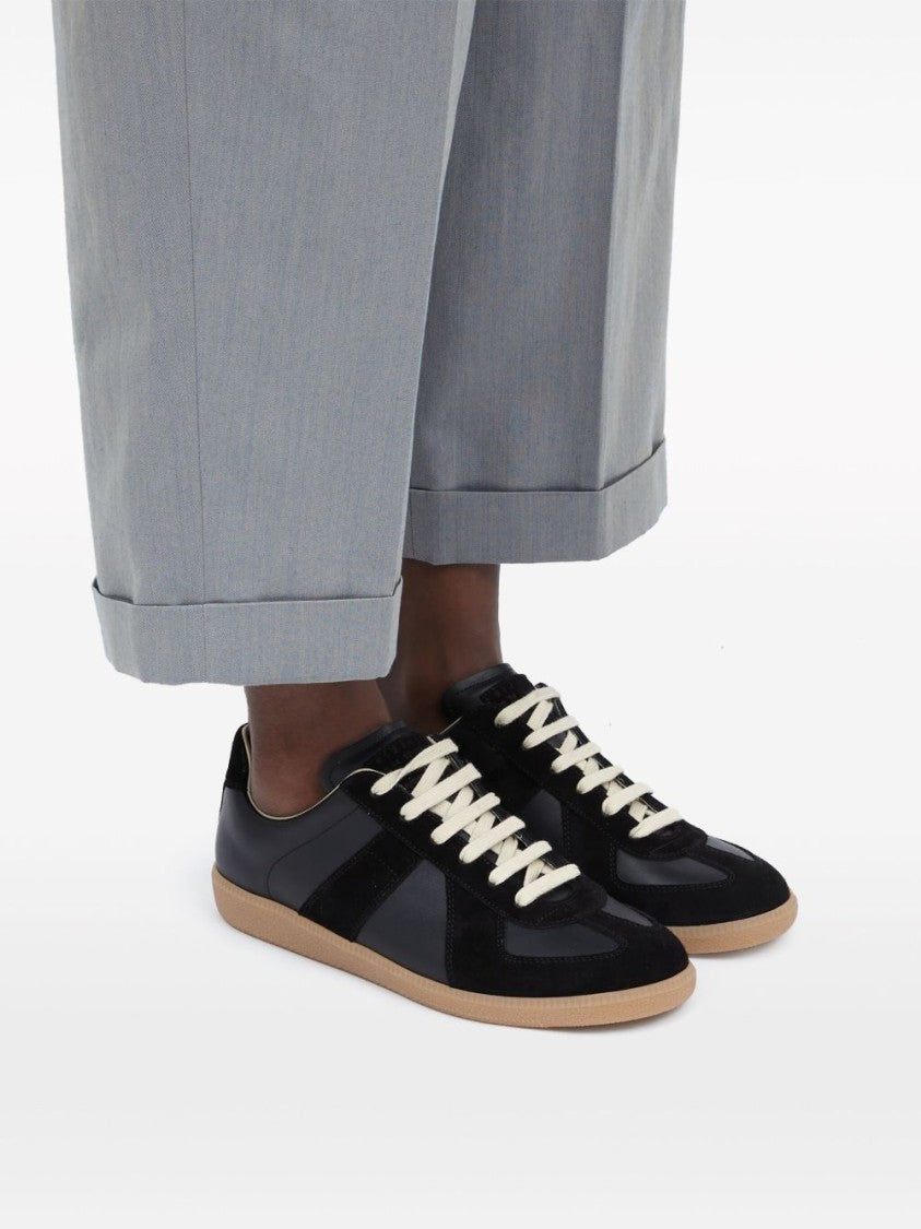 Maison Margiela Black Leather And Suede Sneakers With Contrasting Textures