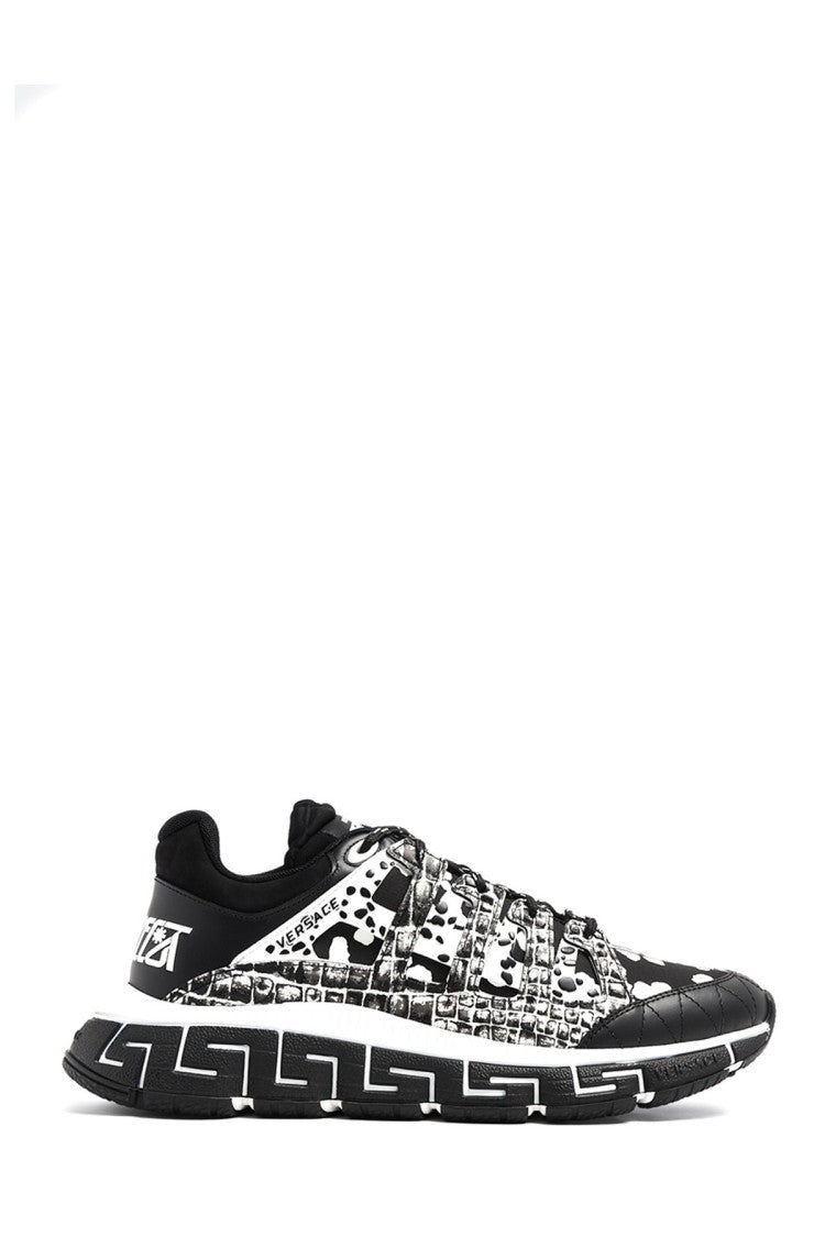 Versace Multicolor Newspaper Print Greek Key Leather Sneakers