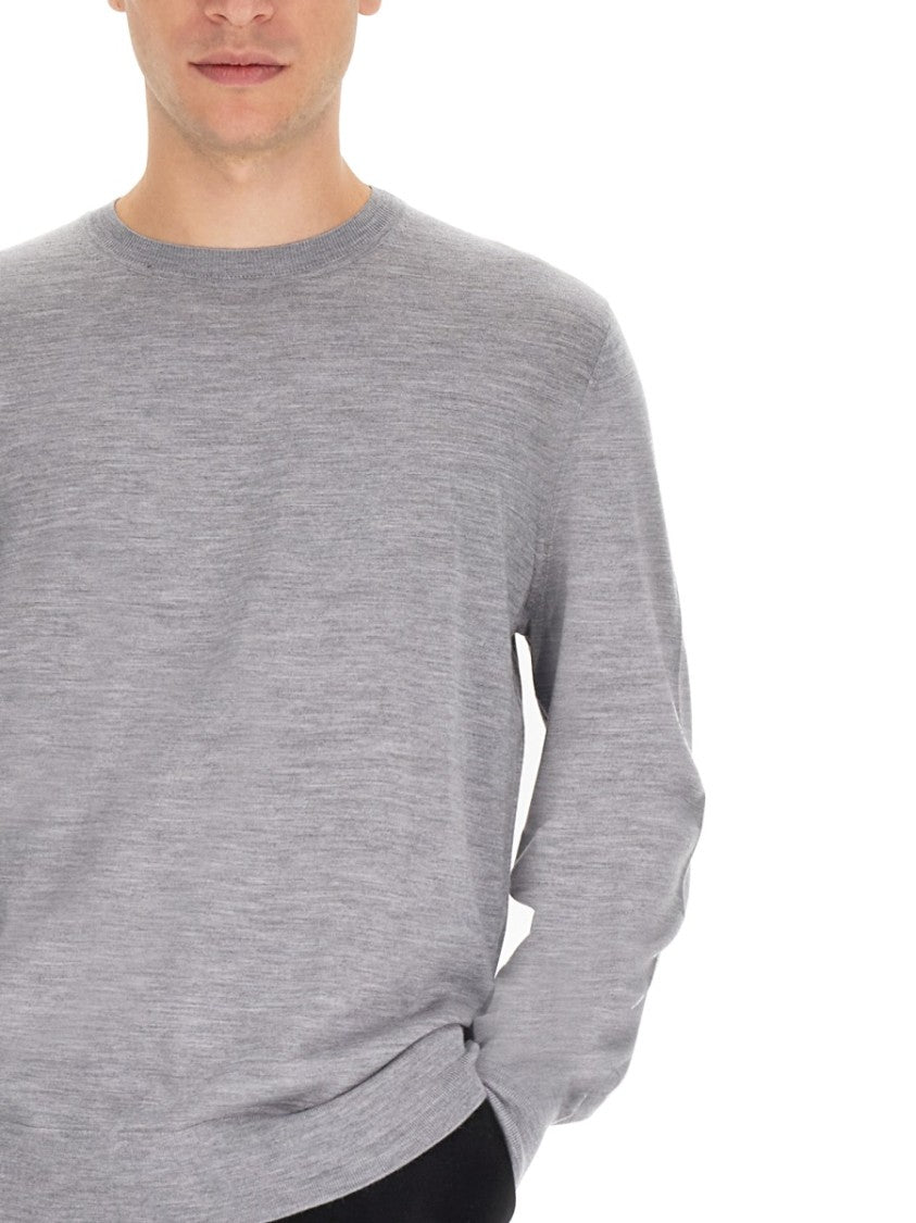 Theory Long-Sleeved Grey Wool Top With Classic Crew Neckline