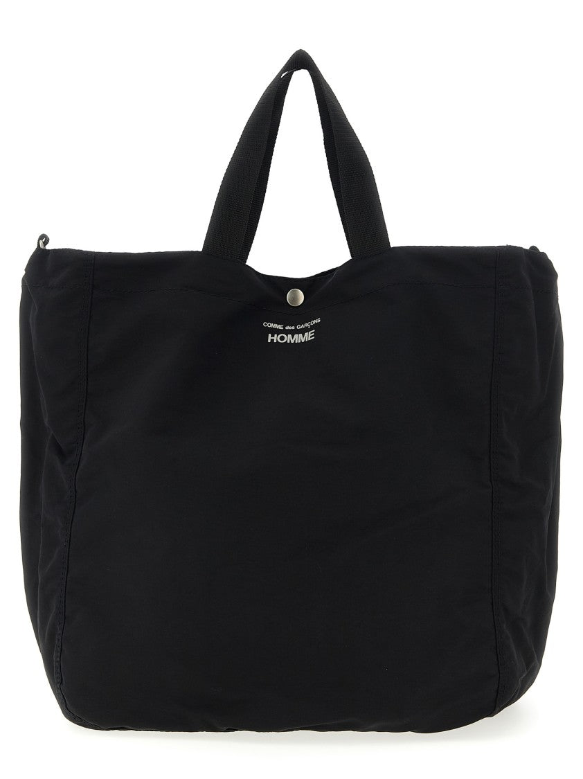 Comme Des Garçons Structured Black Nylon And Cotton Tote Bag With Logo