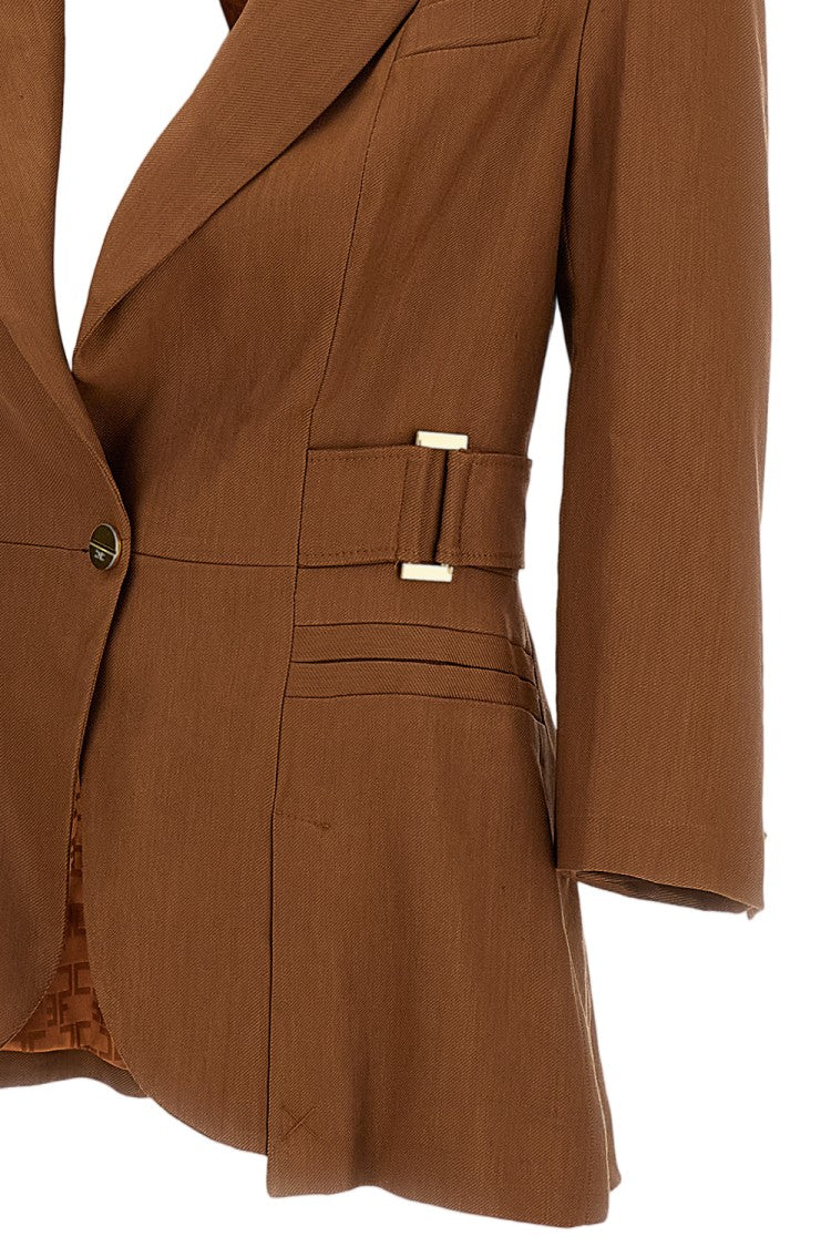 Elisabetta Franchi Linen-Blend Jacket With Gold Metallic Details