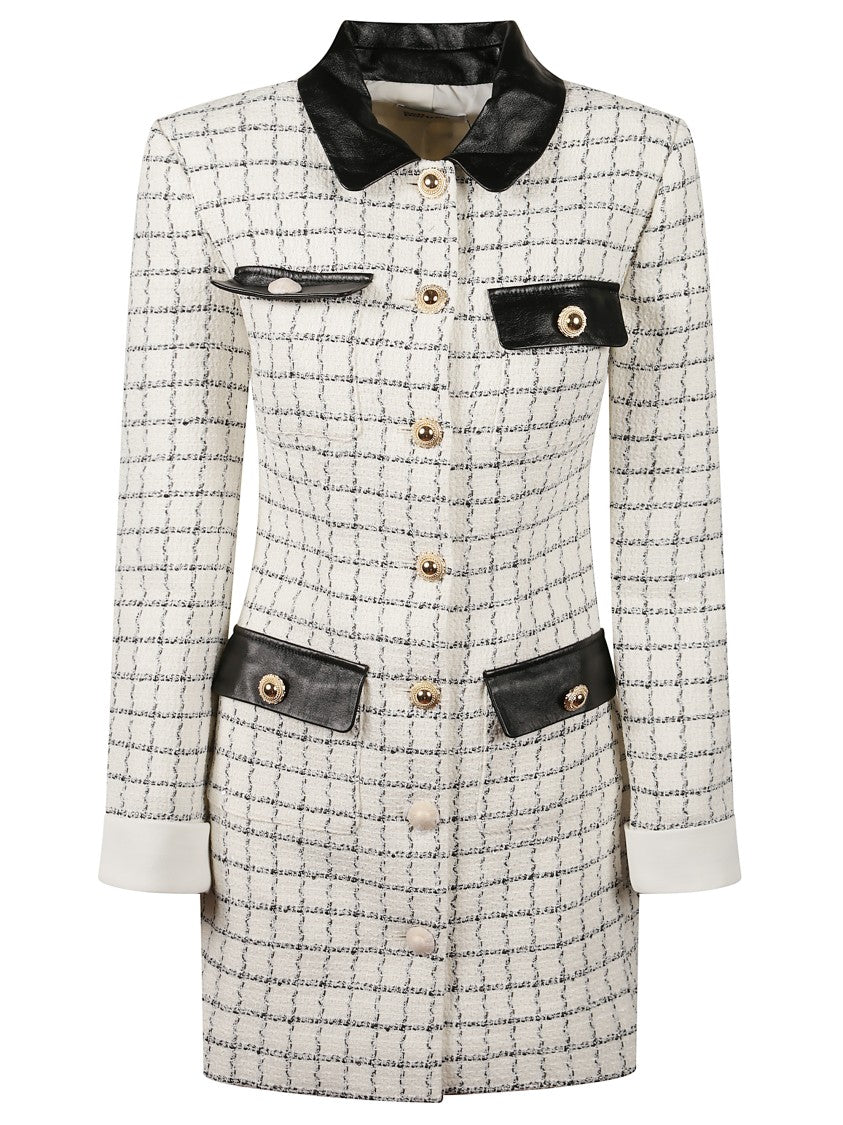 Self-Portrait Long-Sleeved Plaid Bouclé Mini Dress