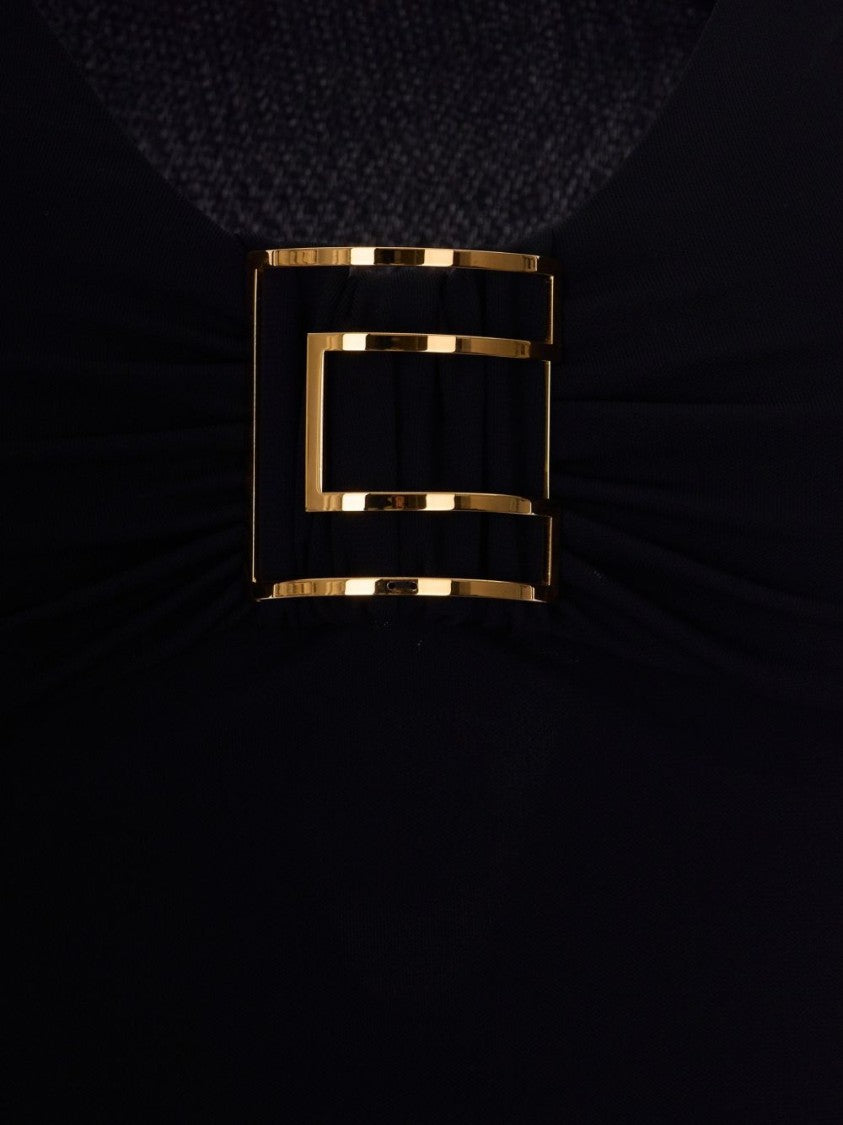 Elisabetta Franchi Fitted Long-Sleeve Top With Bold Buckle Detail