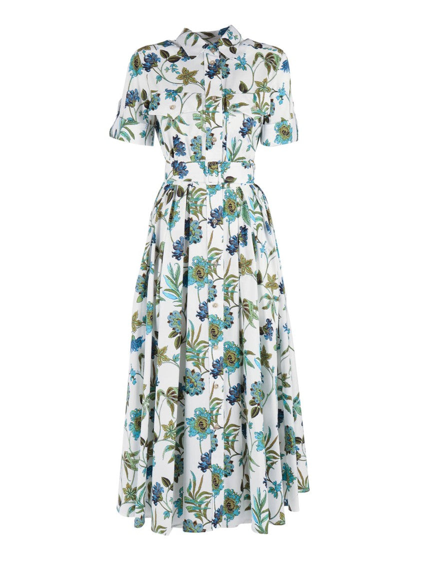 Fay Floral Print Pleated Midi Shirt Dress