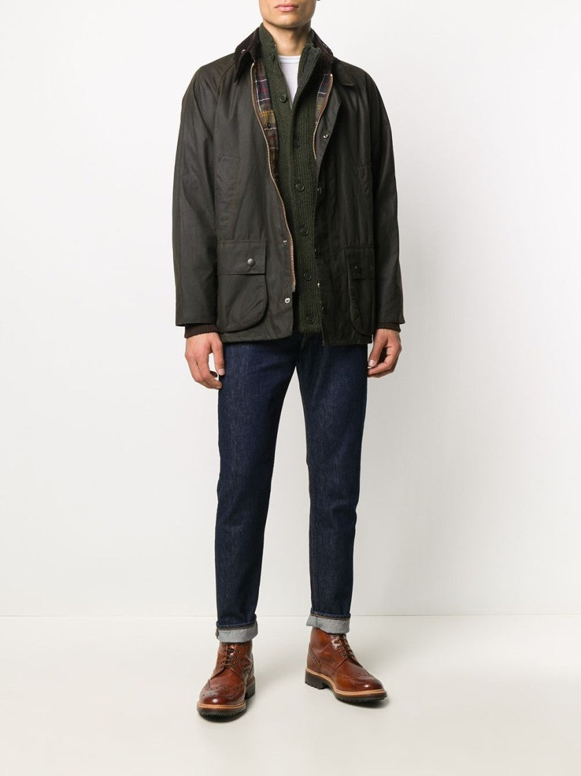 Barbour Seaweed Green Button-Front Knit Sweater With Ribbed Detailing