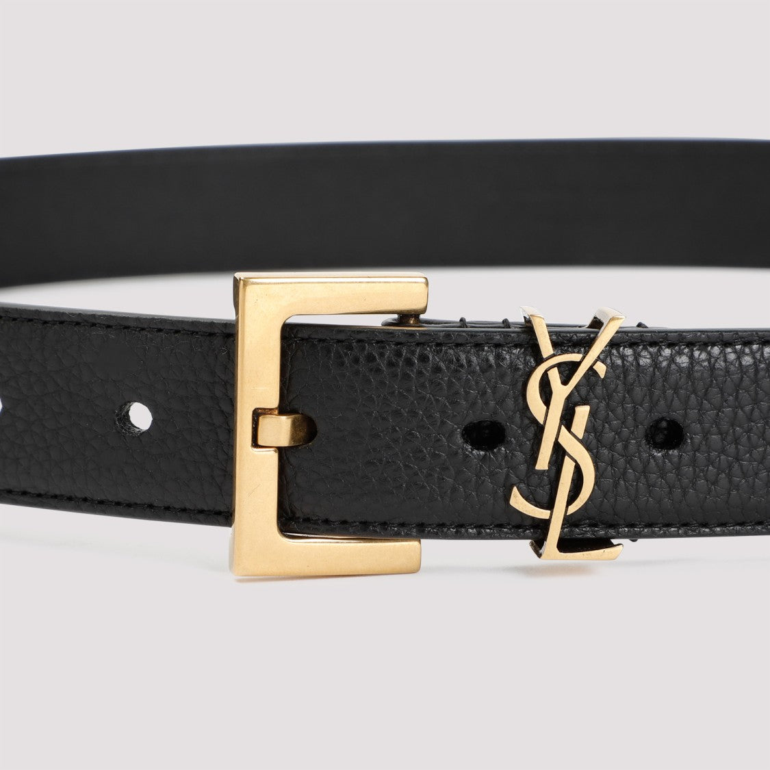 Saint Laurent Textured Black Grained Leather Belt