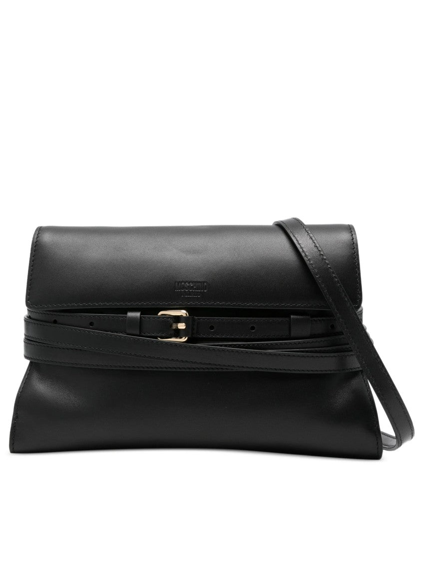 Moschino Fold-Over Nappa Leather Shoulder Bag With Gold