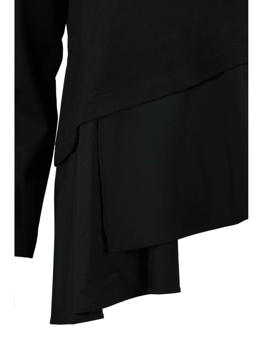 Meimeij Black Viscose-Blend Asymmetric Blouse