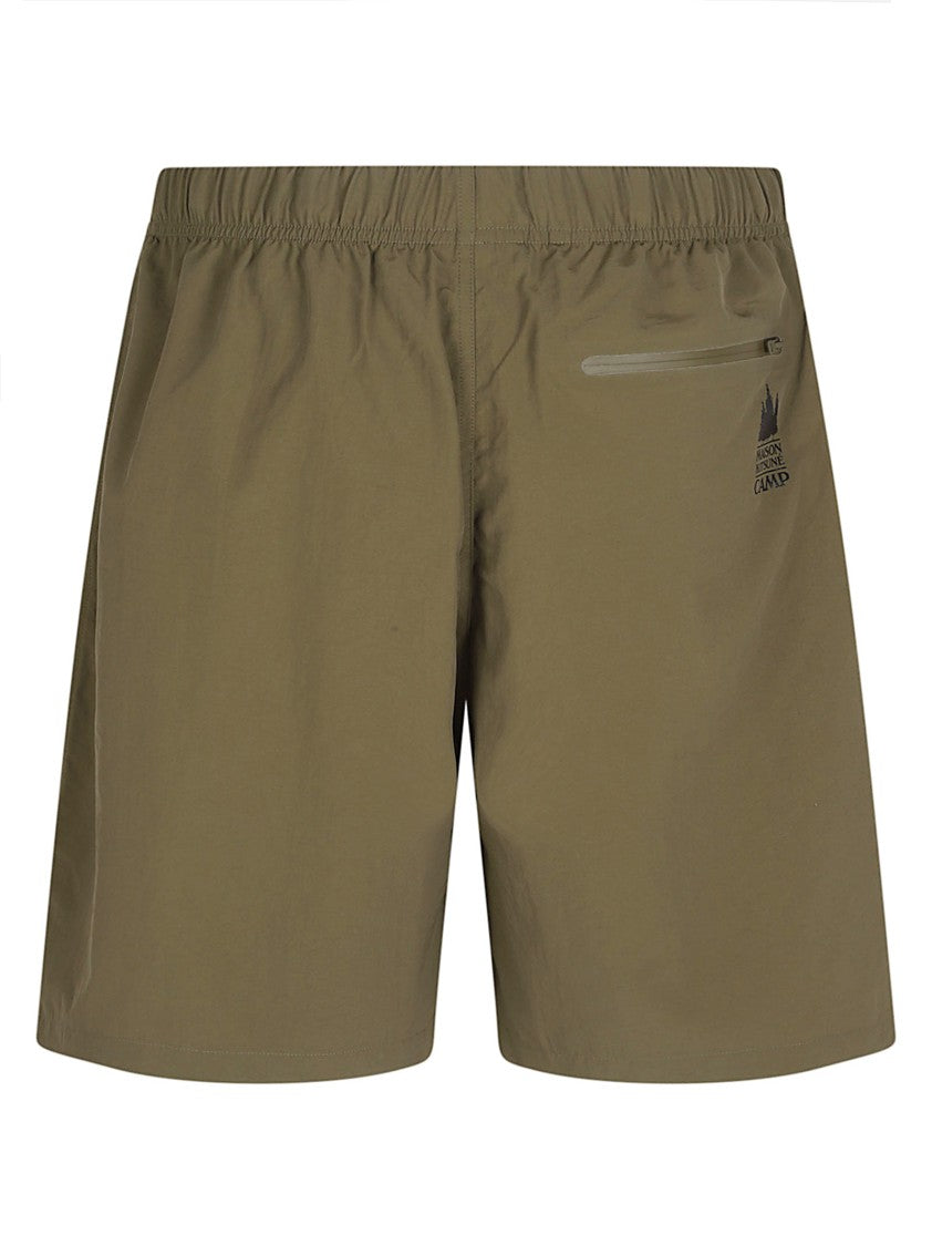 Maison Kitsuné Olive Green Minimalist Shorts With Adjustable Waistband And Zippered Pocket
