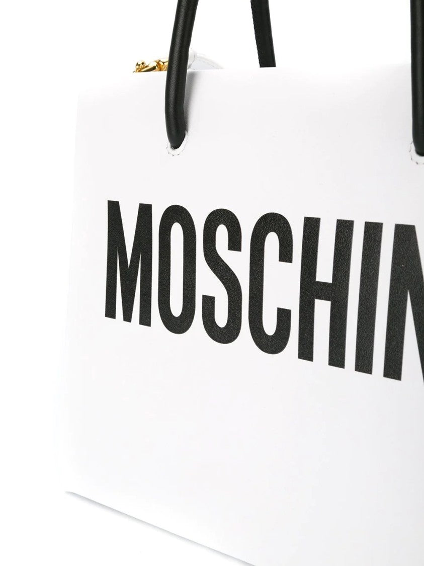 Moschino Small White Calf Leather Shopper Bag