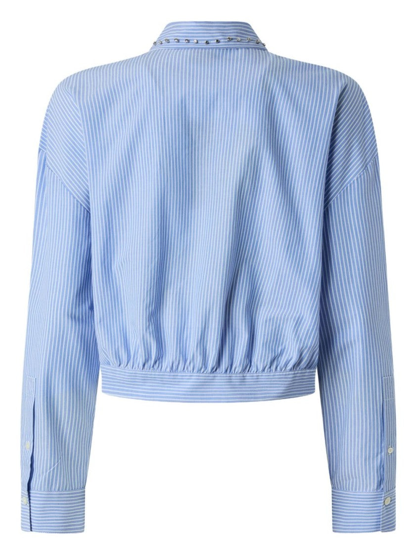 Pinko Blue Striped Embellished Collar Shirt