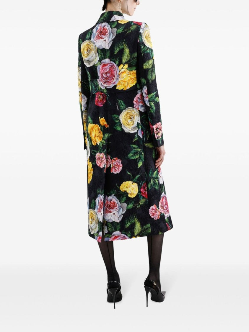 Dolce & Gabbana Fitted Floral Print Dress With Vibrant Roses