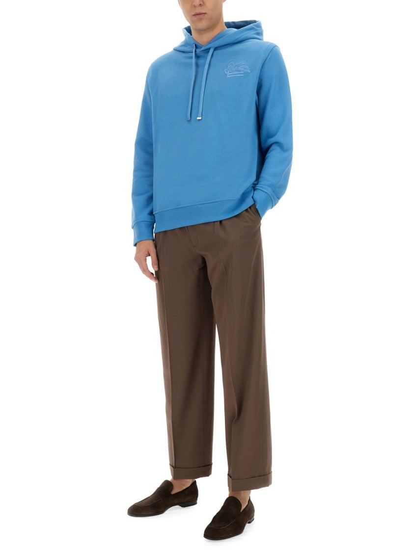 Etro Relaxed-Fit Blue Hoodie With Adjustable Drawstring