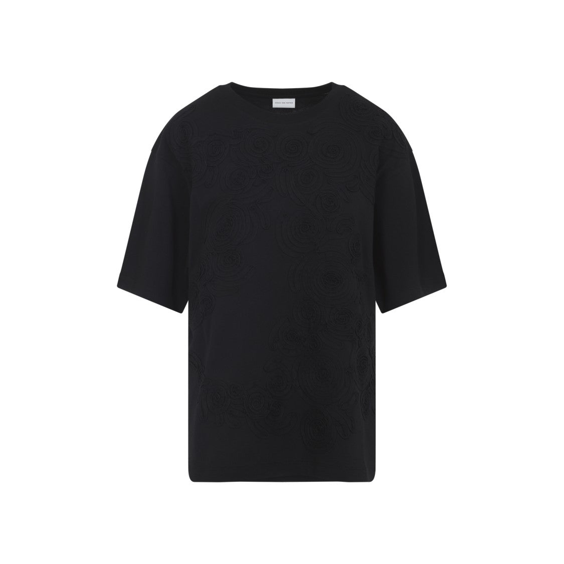 Dries Van Noten Black Short-Sleeve T-Shirt With Tonal Swirl Embroidery