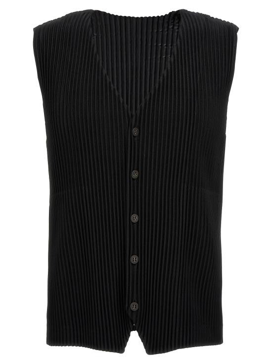 Homme Plissé Issey Miyake Deep V-Neck Pleated Vest With Button-Down Front