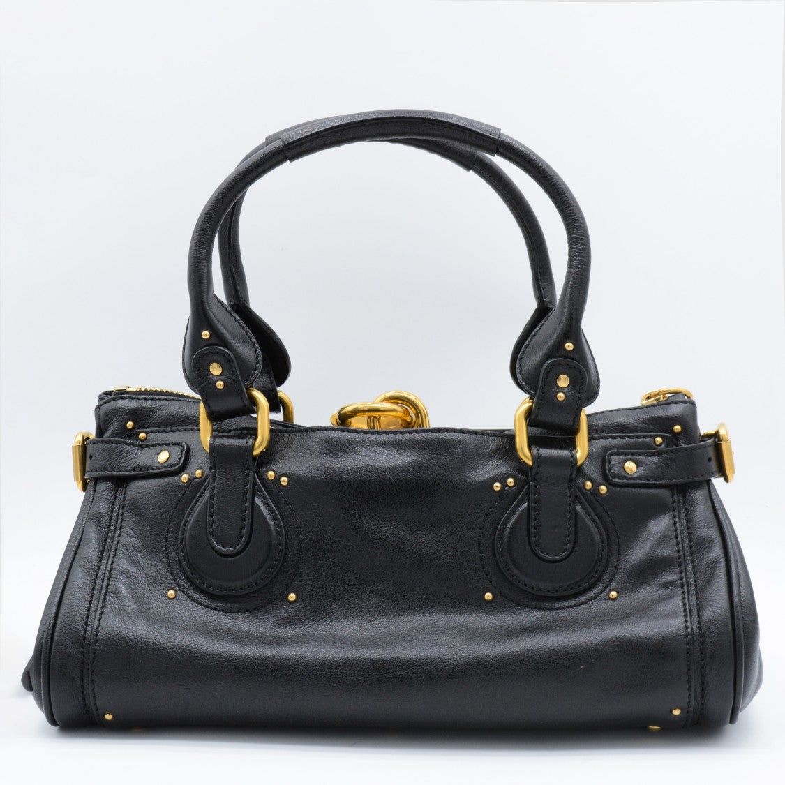 Chloé Structured Black Leather Handbag With Gold-Tone Hardware