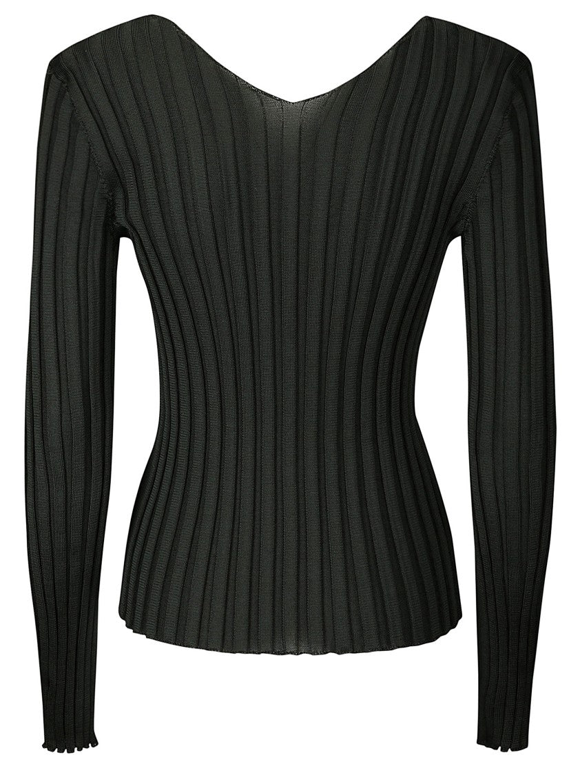 Lussi Fitted Ribbed Silk Sweater With Deep V-Neckline
