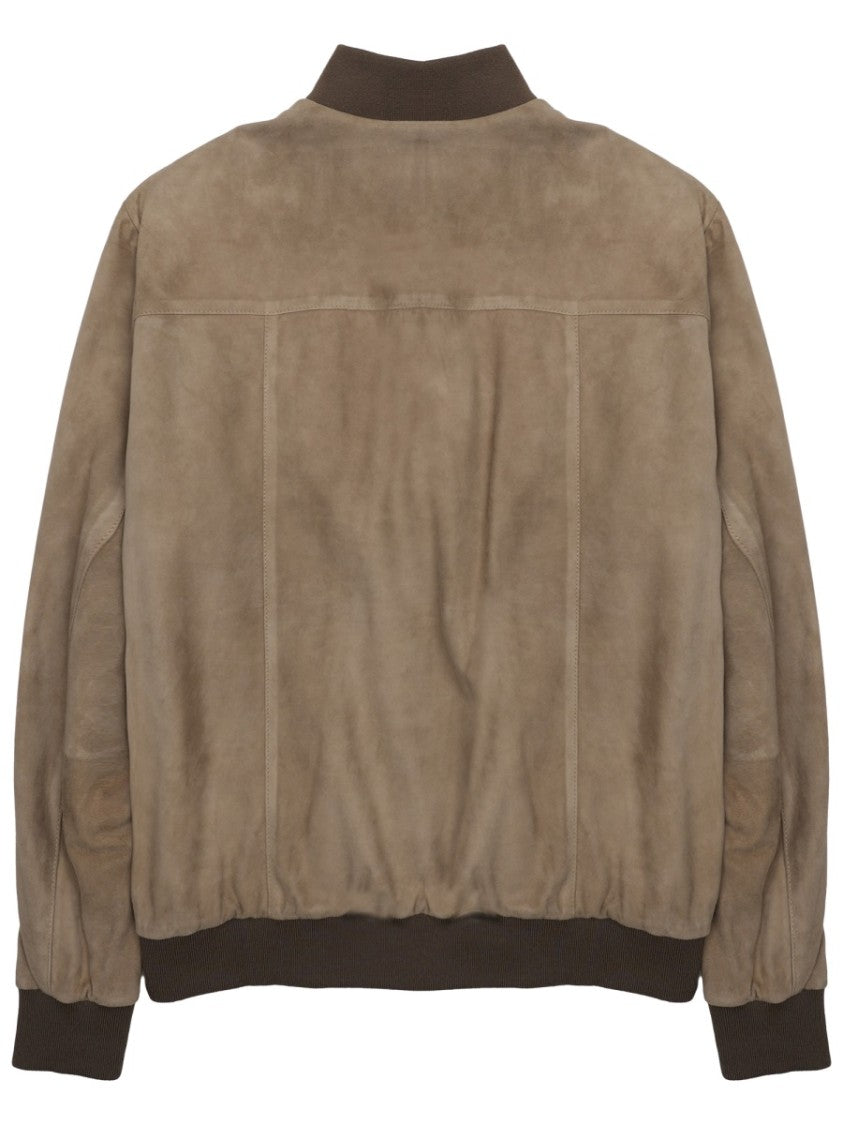 Low Brand Suede-Textured Beige Sports Jacket With Contrasting Details