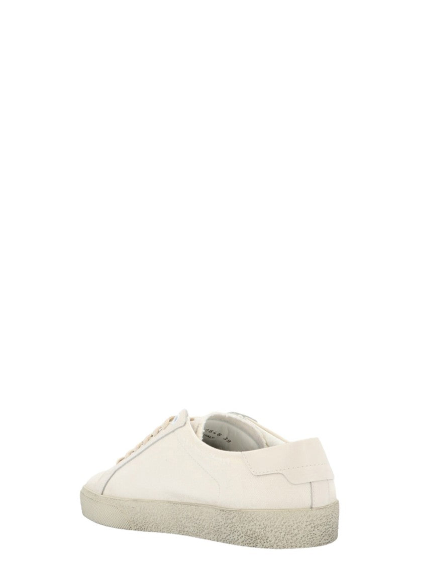 Saint Laurent Worn-Look Fabric And Leather Low-Top Sneakers