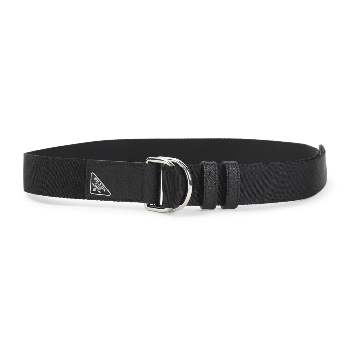 Prada Wide Strap Black Belt With Double D-Ring Buckle