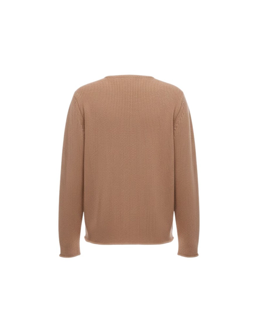 Fabrizio Del Carlo Textured Knit Beige Round Neck Sweater