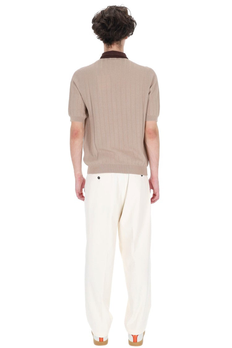 Ballantyne Ecru Textured Cotton Trimmed Polo Shirt