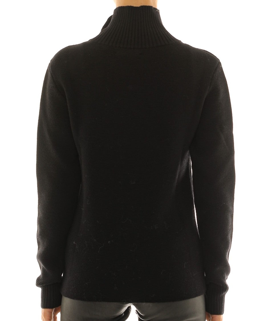 Rabanne Black Virgin Wool Turtleneck Sweater With Silver Buttons