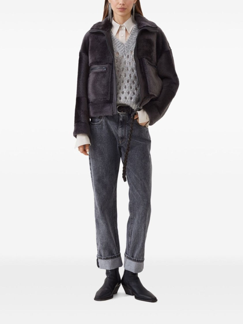 Brunello Cucinelli Open-Knit Short Sleeve Sweater With V-Neckline