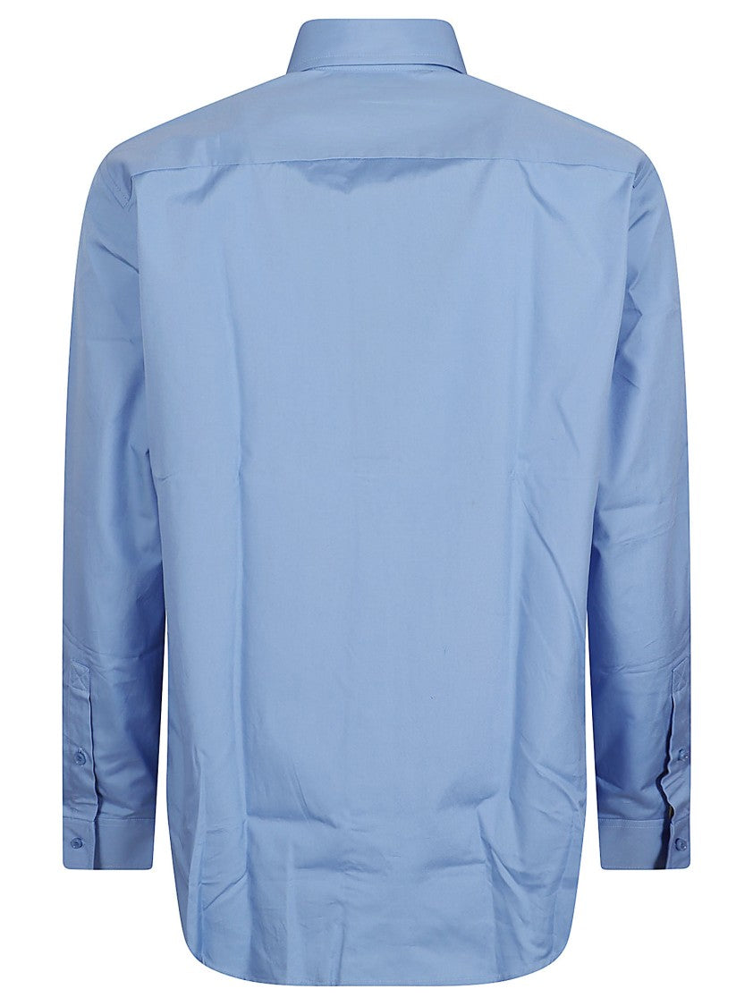 Burberry Long Sleeve Powder Blue Button-Down Shirt With Embroidered Logo
