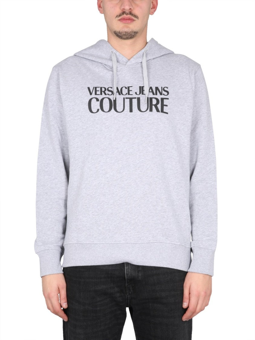 Versace Jeans Couture Cross-Neck Grey Sweatshirt With Bold Logo Design