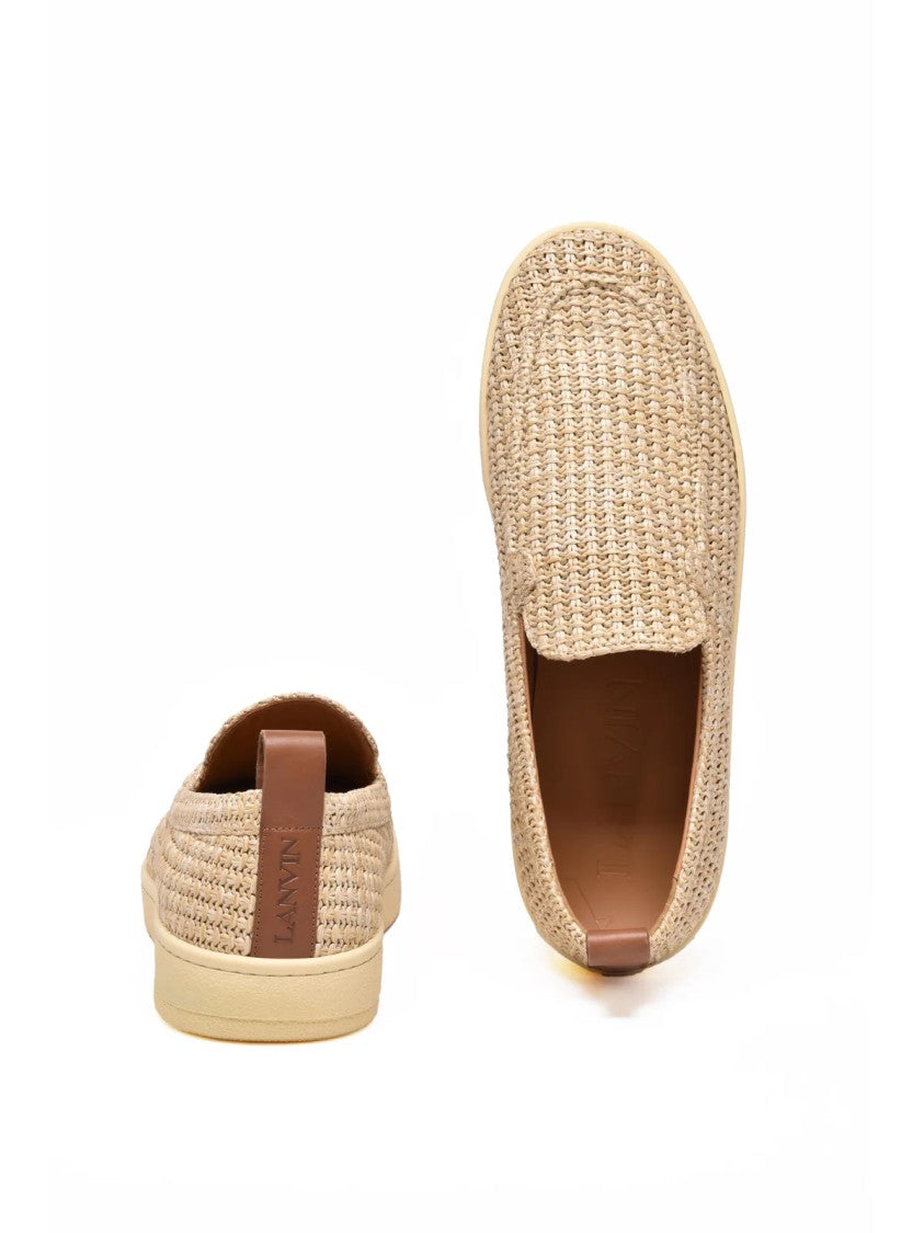 Lanvin Beige Woven Raffia Slip-On Loafers