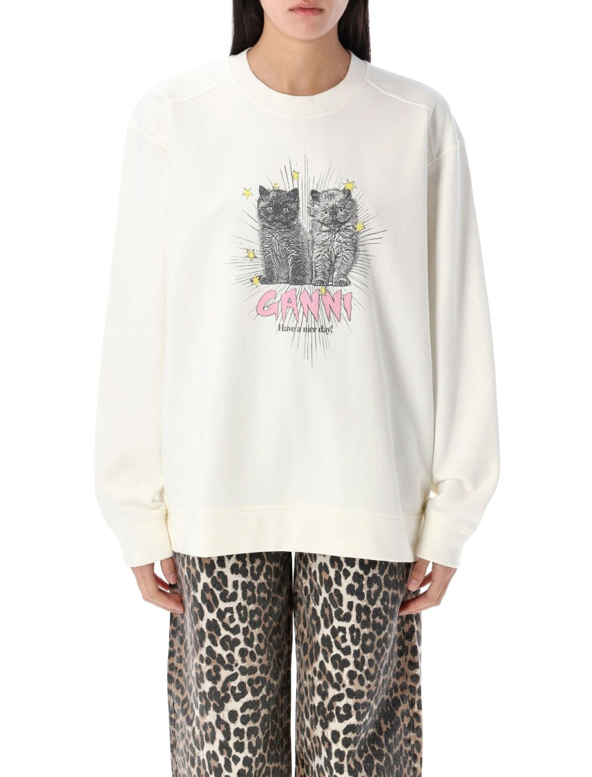 Ganni Cotton Cats Print Sweatshirt