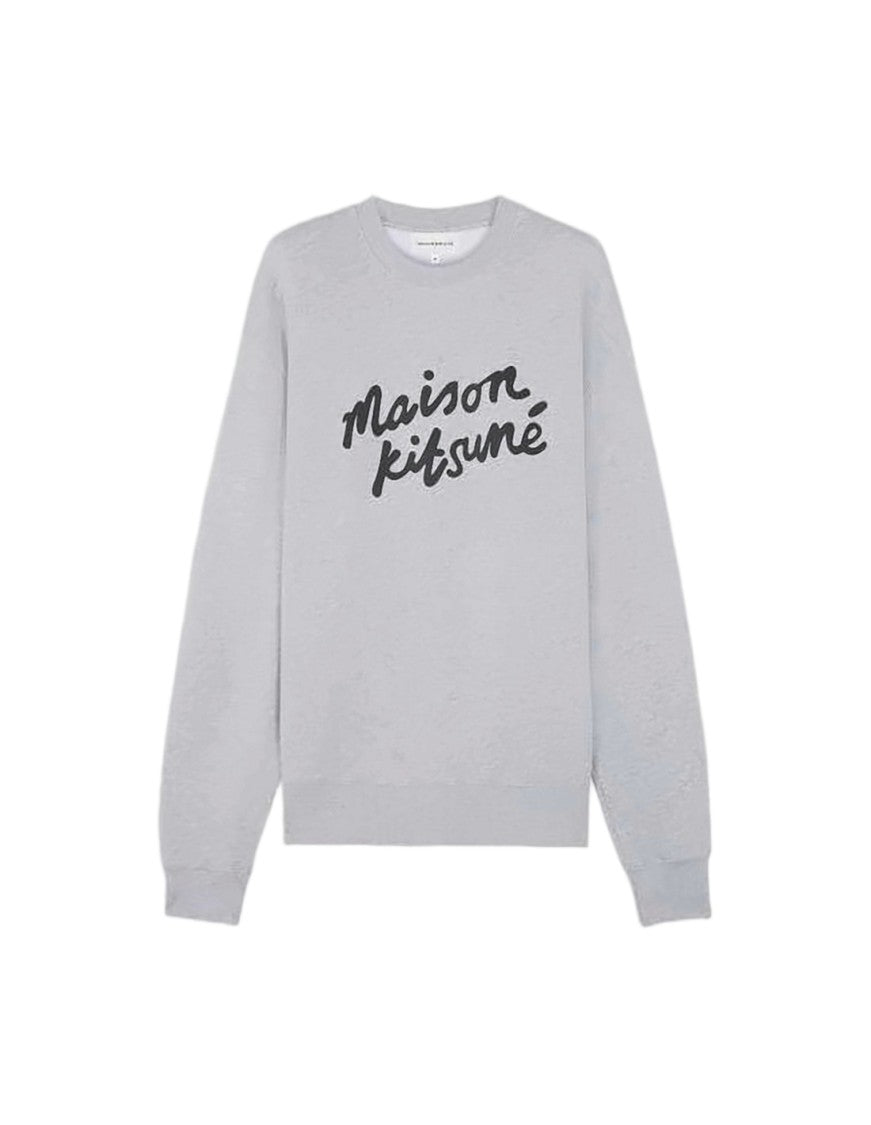 Maison Kitsuné Long-Sleeve Heather Grey Sweatshirt With Handwritten Script