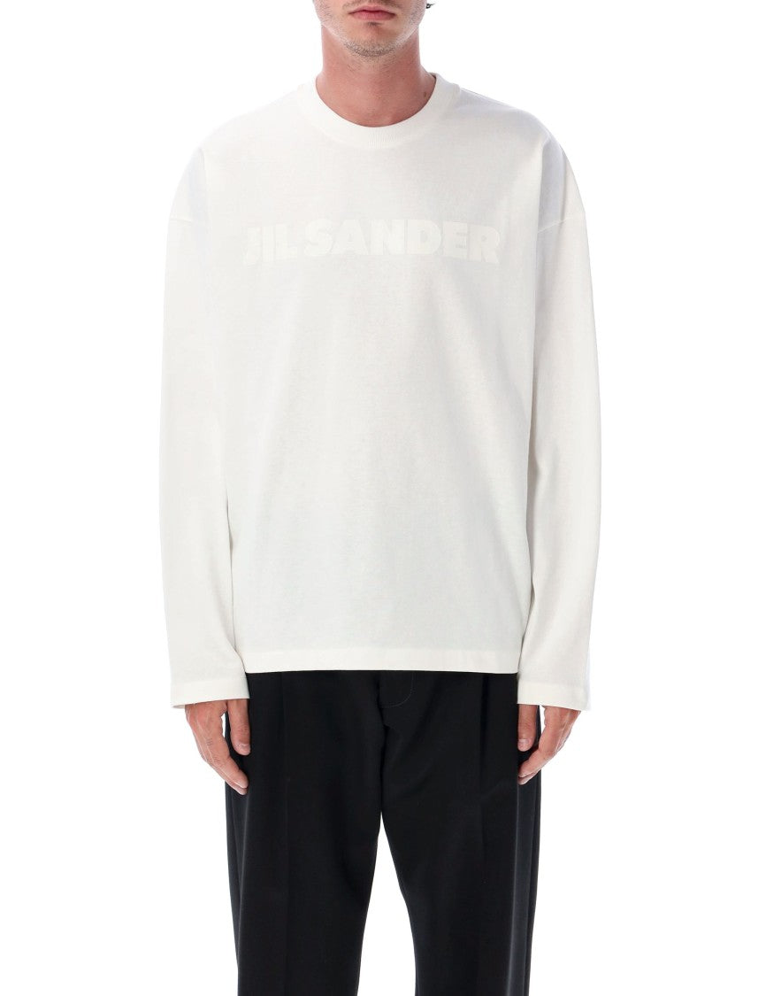 Jil Sander Porcelain Cotton T-Shirt With Tonal Logo Print
