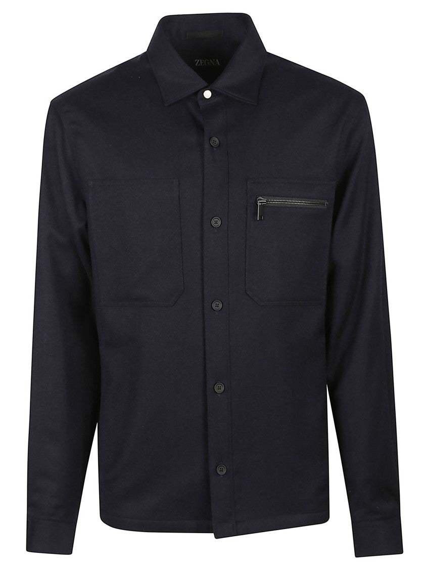 Zegna Black Wool Overshirt With Structured Collar And Button-Up Design
